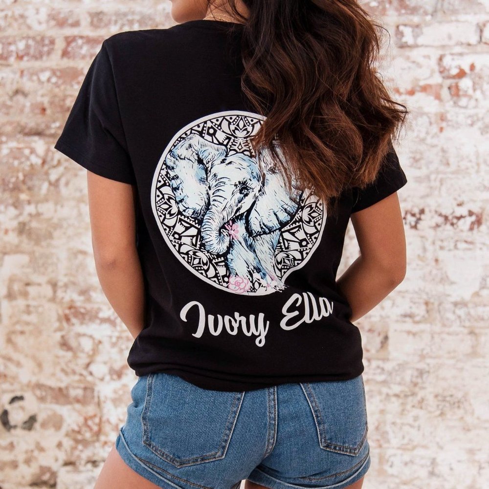 Ella Fit Black Sketchy Elephant Tee